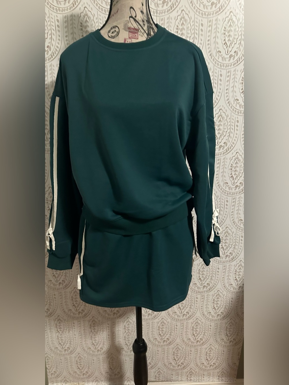 Dark Teal Long-Sleeve Sweatshirt skort with Side Stripe